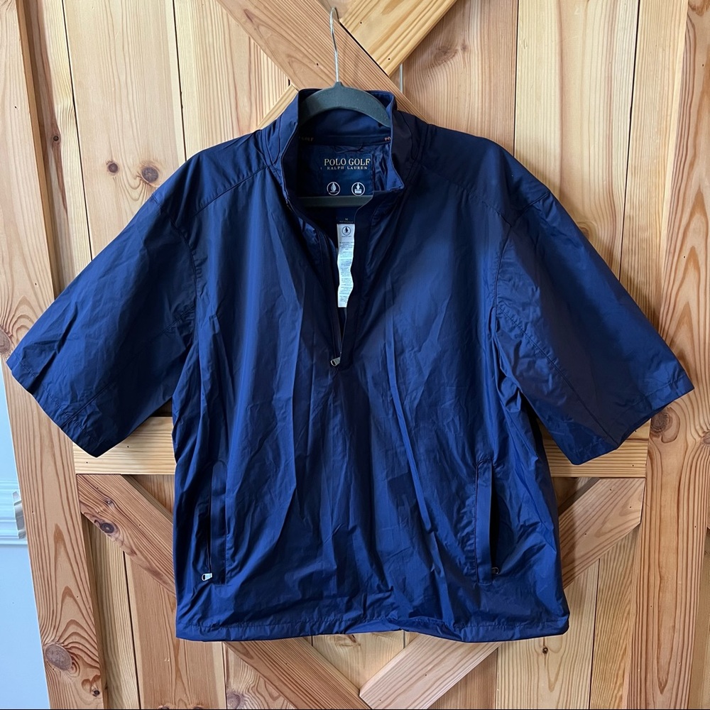 Ralph Lauren Rain Jacket Polo Golf Short Sleeve Partial Zip Navy Windbreaker M
